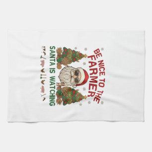 Be Nice Farmer Santa Christmas Farm Animals Kitchen Towel