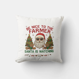 Be Nice Farmer Santa Christmas Farm Animals Throw Pillow