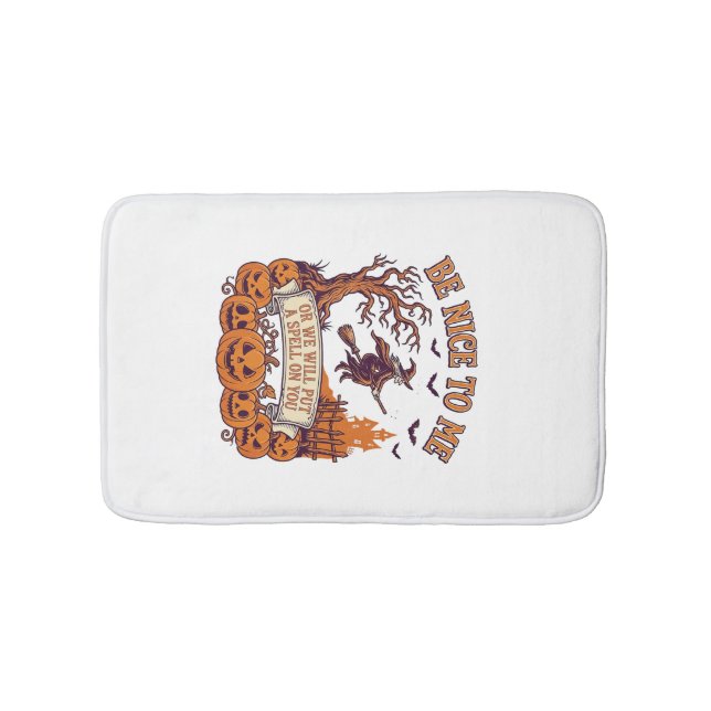 Be Nice Me Halloween Witch Broom Pumpkins_1 Bath Mat (Front)