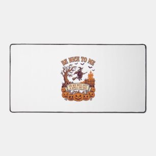 Be Nice Me Halloween Witch Broom Pumpkins_1 Desk Mat