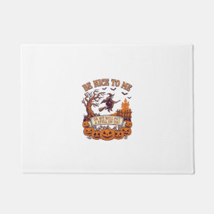 Be Nice Me Halloween Witch Broom Pumpkins_1 Doormat
