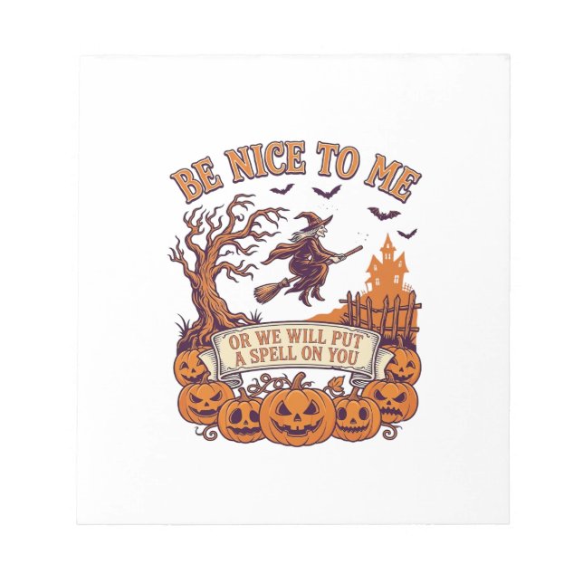 Be Nice Me Halloween Witch Broom Pumpkins_1 Notepad (Front)