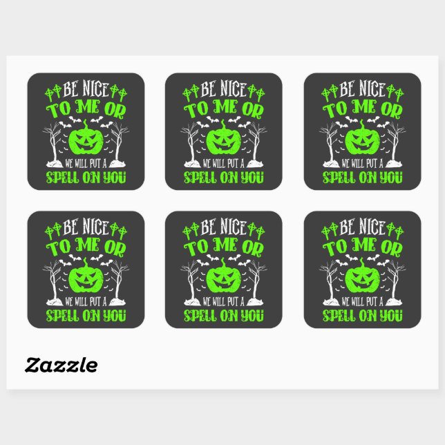 Be Nice or Put Spell Halloween Witch Pumpkin Bats  Square Sticker (Sheet)