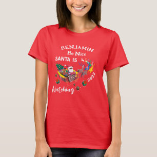 Be Nice Santa is Watching Christmas Personalize  T-Shirt