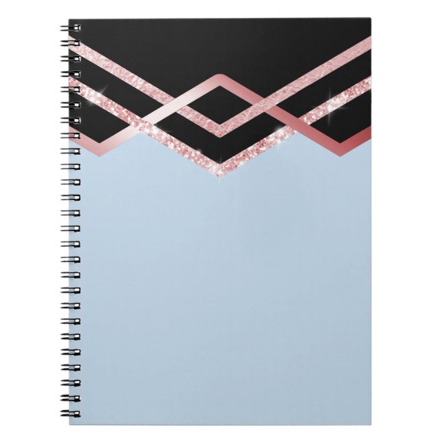 Be Organized ROSEGOLD Glitter Black Deco Geometric Notebook (Front)