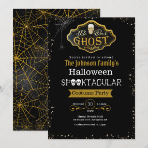 Be Our Ghost Black & Gold Costume Party Invitation