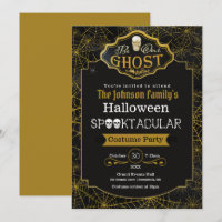 Be Our Ghost Black & Gold Costume Party Invitation