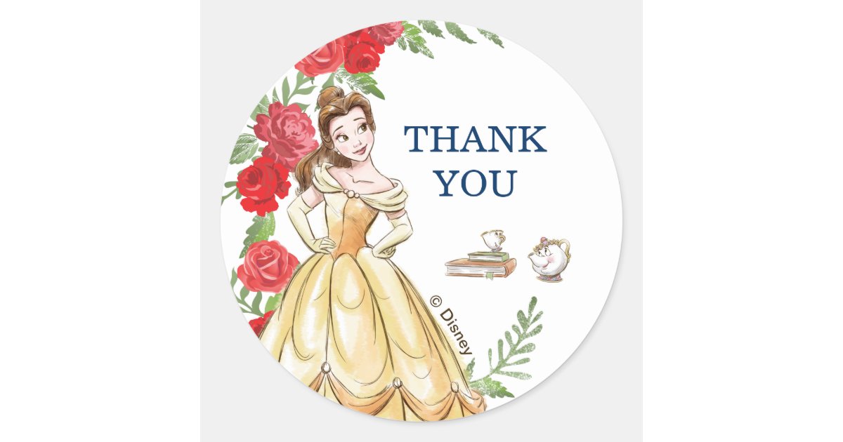 Be Our Guest Belle Birthday Classic Round Sticker | Zazzle
