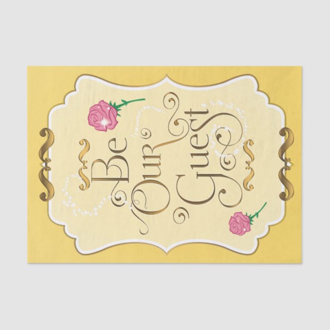 Be Our Guest Pink Roses Yellow Gold Princess Tissue Paper (Front)