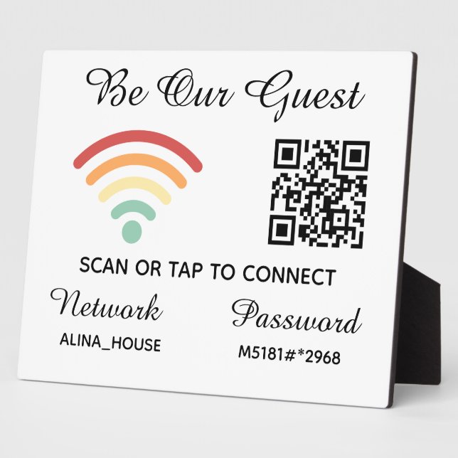 Be Our Guest Qr Code Wifi Network & Password Plaque (Side)