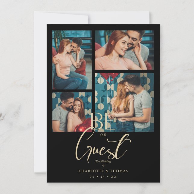 Be our Guest Quote Black Fancy Wedding 4 Photos Invitation (Front)