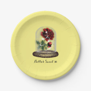 Be Our Guest Red Rose in Glass Elegant Paper Plate