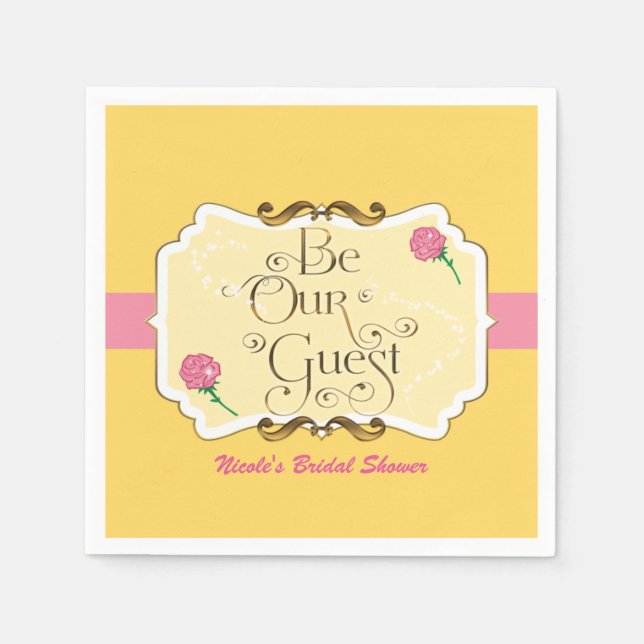 Be Our Guest Yellow & Pink Rose Princess Party Napkin (Front)