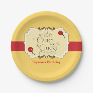 Be Our Guest Yellow & Red Rose Princess Party Paper Plate