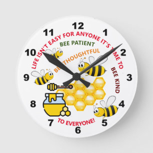 Be Patient, Thoughtful and Kind, Honeybee Round Clock