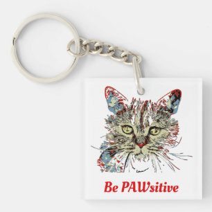 Be PAWsitive, funny cat quote Keychain