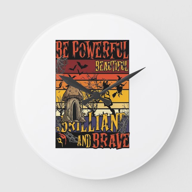 Be Powerful Beautiful Brilliant Halloween Mushroom Large Clock (Front)