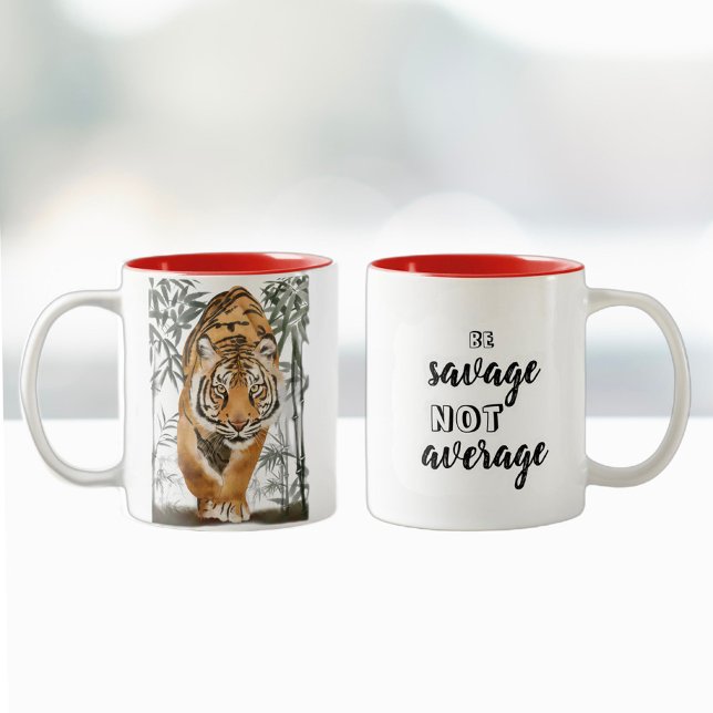 Be Savage Not Average Tiger Inspiring Quote Coffee Two-Tone Coffee Mug (Creator Uploaded)