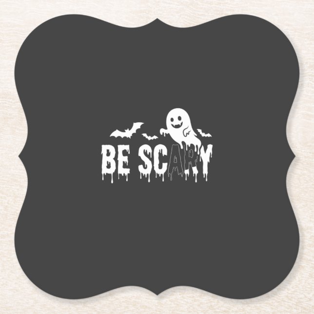 Be Scary Halloween Ghost Bat Design_1 Paper Coaster (Front)