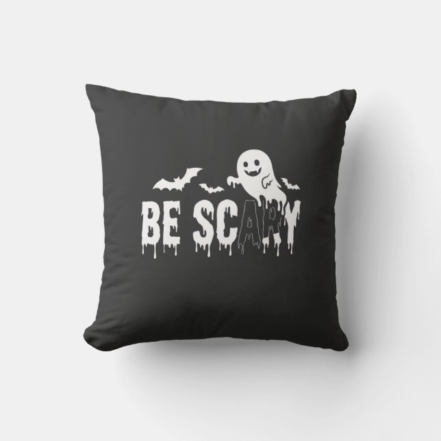 Be Scary Halloween Ghost Bat Design_1 Throw Pillow (Front)