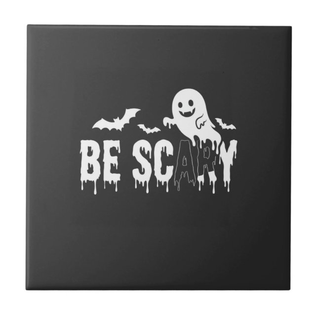 Be Scary Halloween Ghost Bat Design_1 Tile (Front)