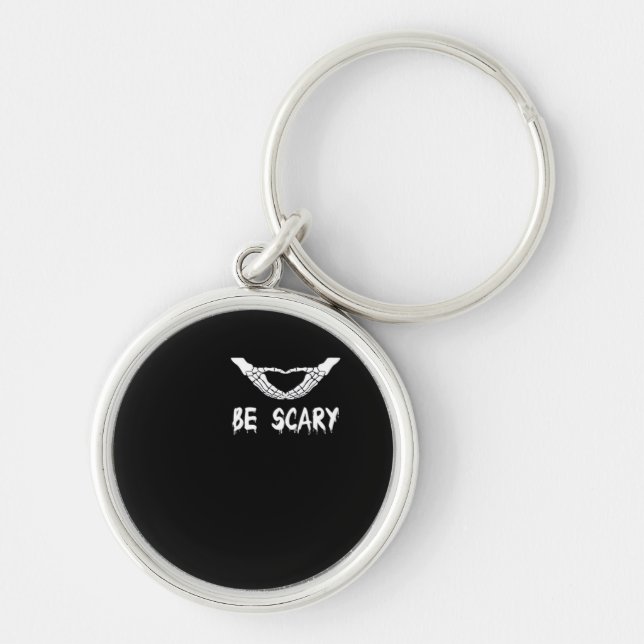 Be Scary Halloween Skeleton Over Heart Keychain (Front)