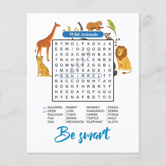 Be Smart – Wild Animals Word Search Flyer (Front)