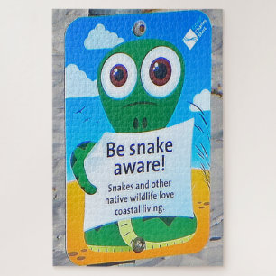 Be snake aware sign, beach, Australia Jigsaw Puzzle