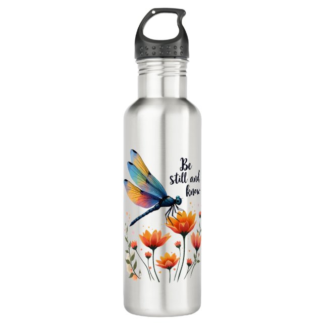 Be still and know Floral Dragonfly Christian Summe 710 Ml Water Bottle (Front)