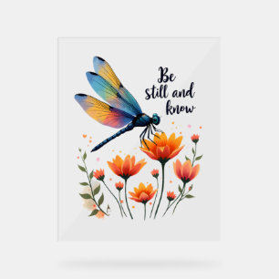 Be still and know Floral Dragonfly Christian Summe Acrylic Sign