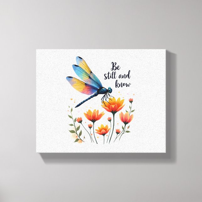 Be still and know Floral Dragonfly Christian Summe Canvas Print (Front)