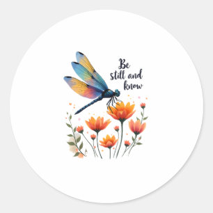 Be still and know Floral Dragonfly Christian Summe Classic Round Sticker