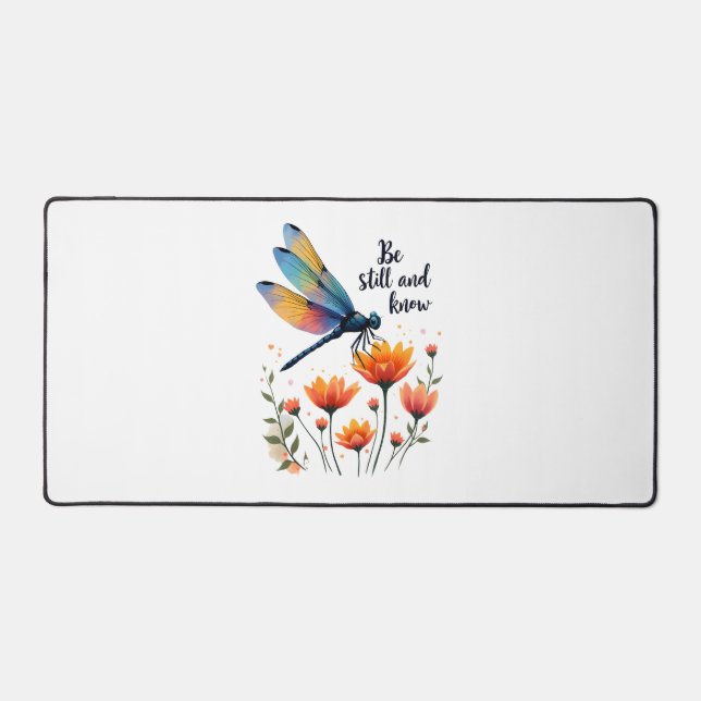 Be still and know Floral Dragonfly Christian Summe Desk Mat (Front)