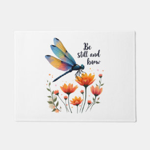 Be still and know Floral Dragonfly Christian Summe Doormat