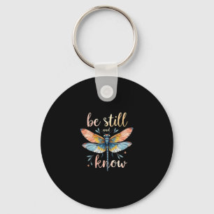 Be still and know Floral Dragonfly Christian Summe Keychain