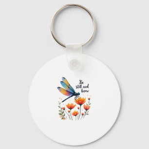 Be still and know Floral Dragonfly Christian Summe Keychain