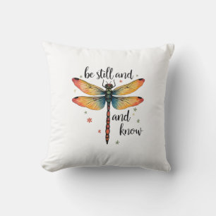 Be still and know Floral Dragonfly Christian Summe Throw Pillow