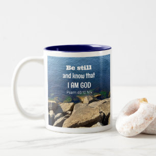 Be Still and Know I Am God Calm Blue Ocean Photo Two-Tone Coffee Mug