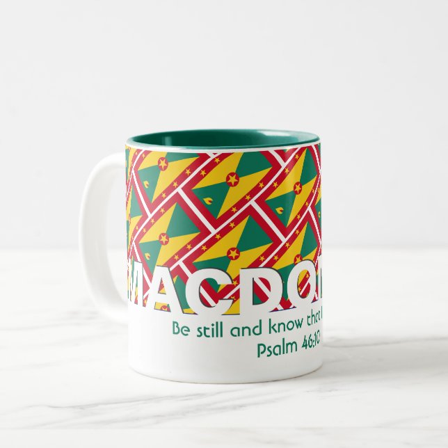 BE STILL AND KNOW | Personalized | GRENADA FLAG Two-Tone Coffee Mug (Front Left)