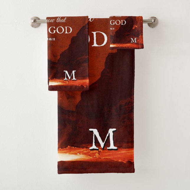 BE STILL AND KNOW Psalm 46:10 Christian Monogram Bath Towel Set (Insitu)