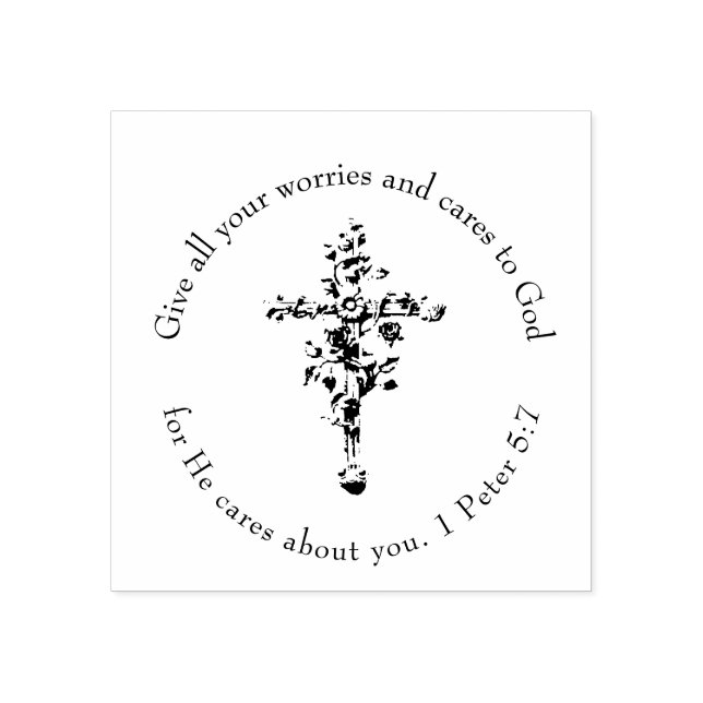 BE STILL Floral Cross Religious Scripture Verse Rubber Stamp (Imprint)