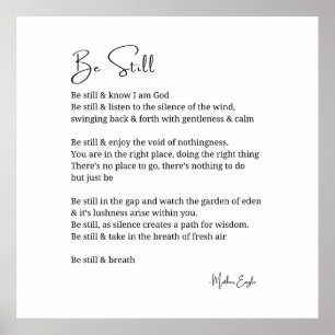 Be still know poem poetry black white wall art 