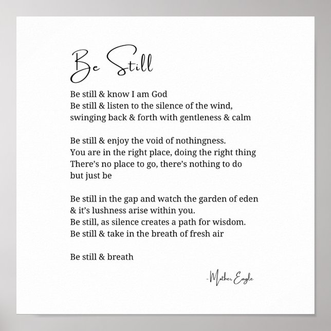 Be still know poem poetry black white wall art  (Front)