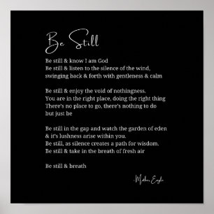 Be still know poem poetry black white wall art