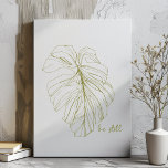Be Still | Minimal Zen Monstera Line Art Drawing Faux Canvas Print<br><div class="desc">A beautiful line art illustration of a minimalist monstera plant leaf in green with the inspirational quote - Be Still.</div>