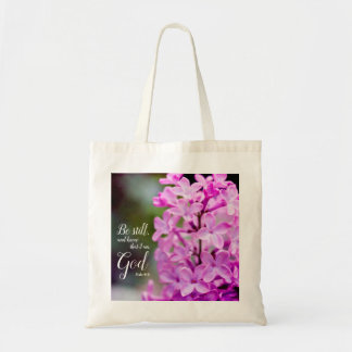 Be Still Psalm 46:10 Purple Lilac Flowers Tote Bag