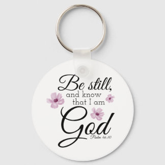 Be Still Psalm 46:10 Watercolor Purple Flowers Keychain