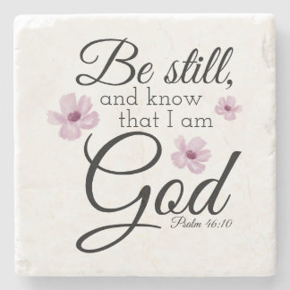 Be Still Psalm 46:10 Watercolor Purple Flowers Stone Coaster