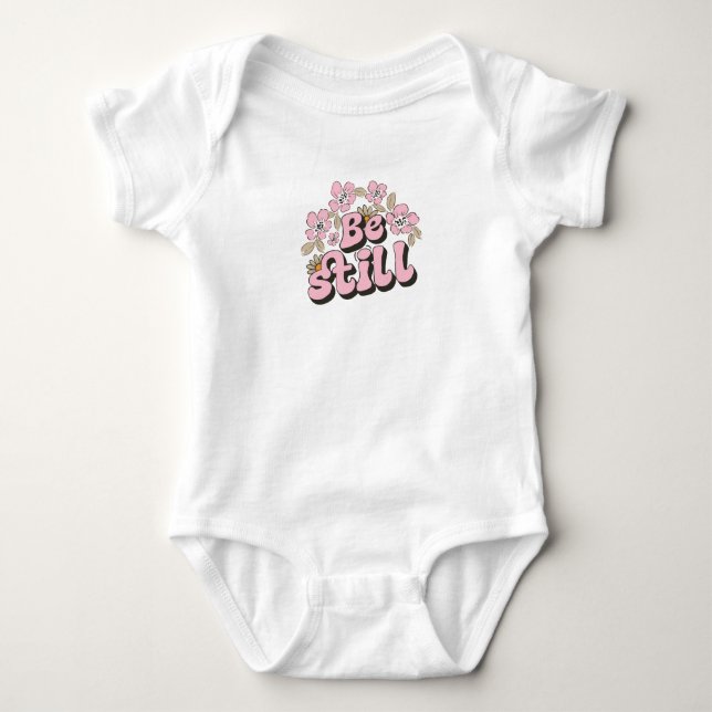 Be Still Scripture in Retro Florals and Botanicals Baby Bodysuit (Front)