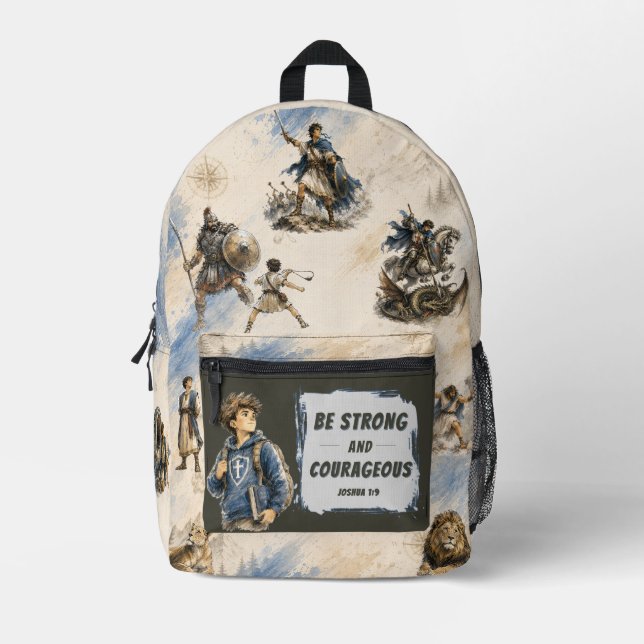 Be Strong and Courageous Bible Heroes Backpack (Front)